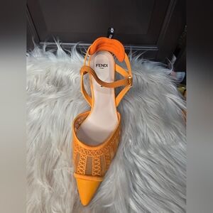 Fendi Colibri Slingbagck Pump in orange micro-mesh embroidery shoes